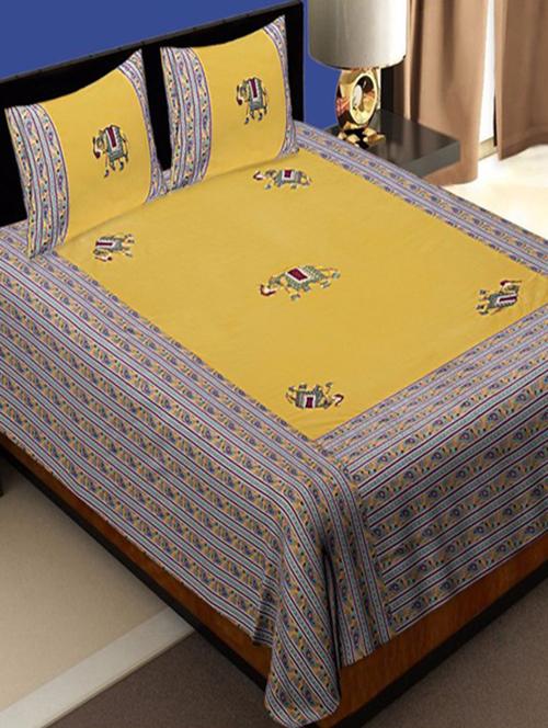 multi colored cotton double bedsheet with two pillow cover - 11948597 - Very Small Image - 1