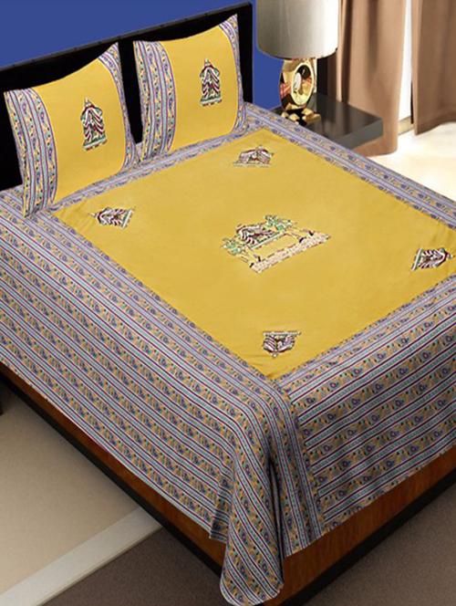 multi colored cotton double bedsheet with two pillow cover - 11948601 - Very Small Image - 1