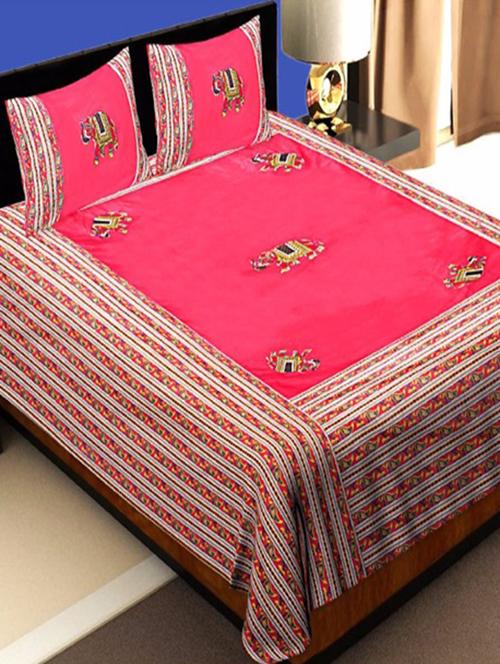 multi colored cotton double bedsheet with two pillow cover - 11948794 - Very Small Image - 1