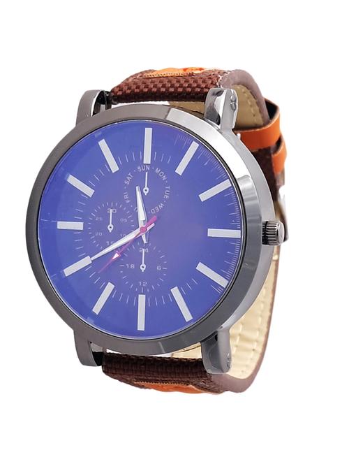 brown orange color, chronograph watch in leatherette strap - 11955519 - Very Small Image - 1