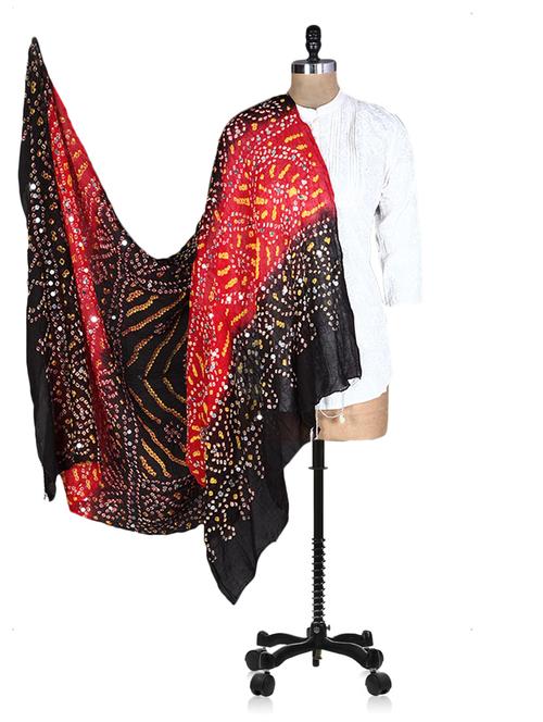 black and red printed sequined dupatta - 1195703 - Very Small Image - 1