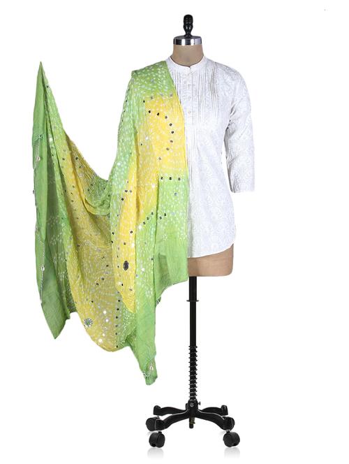 green and yellow printed sequined dupatta - 1195714 - Very Small Image - 1