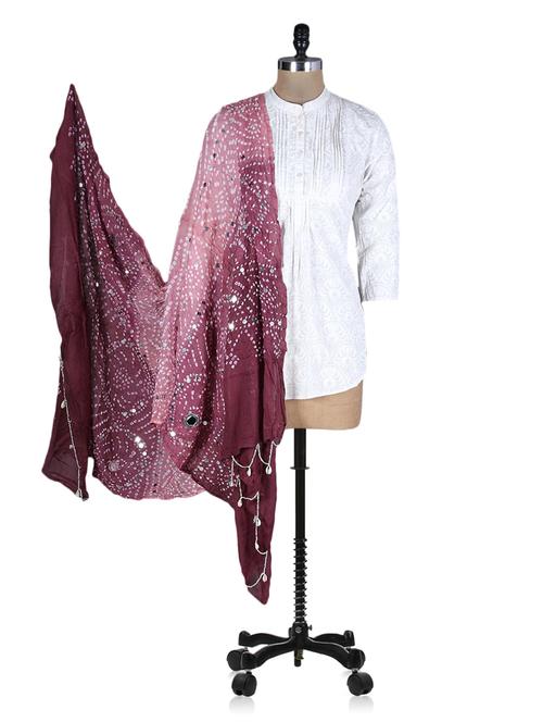 pink and brown printed sequined dupatta - 1195717 - Very Small Image - 1