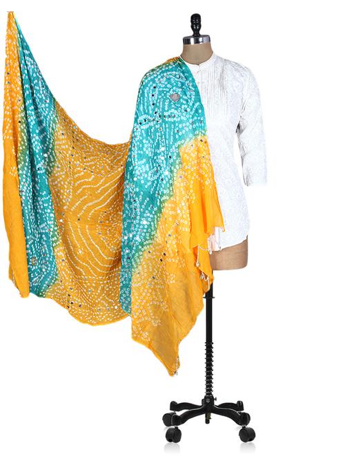yellow and green printed sequined dupatta - 1195724 - Very Small Image - 1