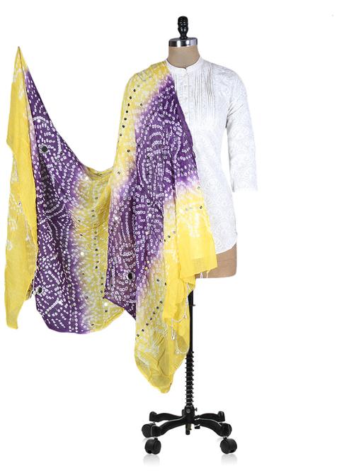 yellow and purple printed sequined dupatta - 1195730 - Very Small Image - 1