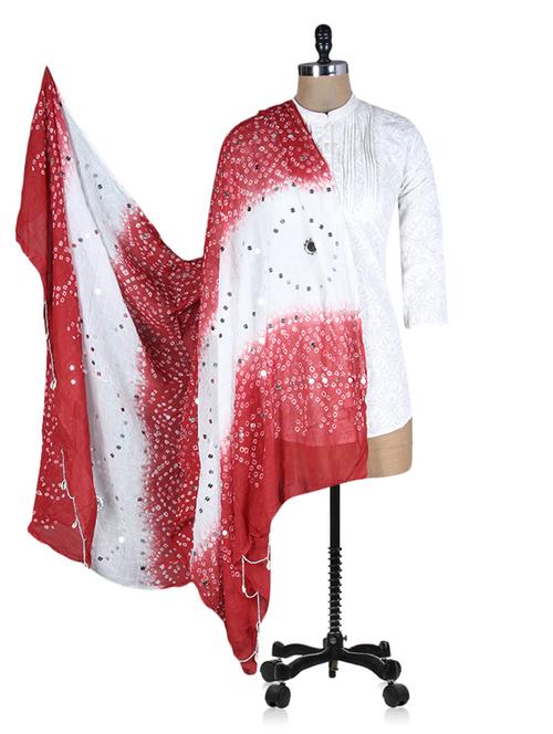 red and white georgette dupatta - 1195733 - Very Small Image - 1