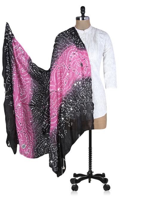 black and pink printed sequined dupatta - 1195734 - Very Small Image - 1