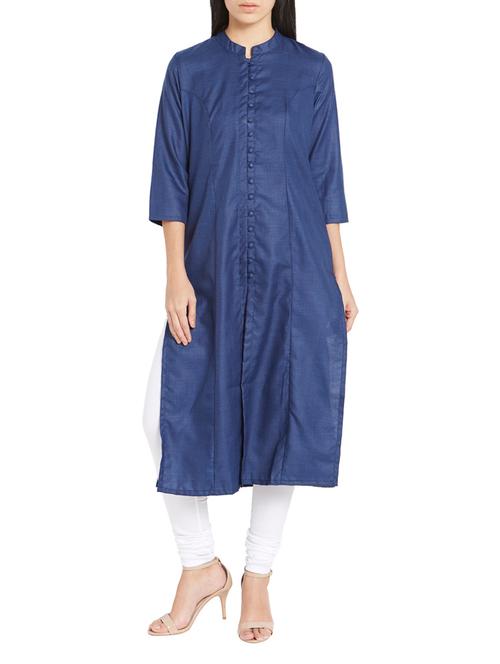solid blue cotton kurta - 11958422 - Very Small Image - 1