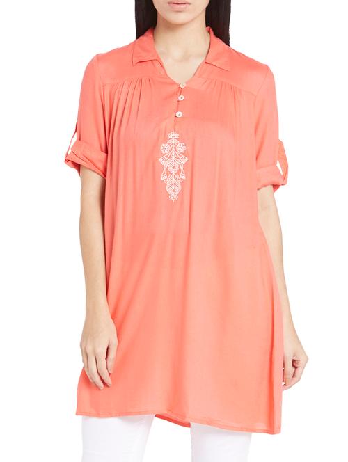 peach rayon straight kurti - 11958423 - Very Small Image - 1
