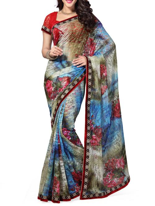 multi colored net saree with blouse - 11960210 - Very Small Image - 1