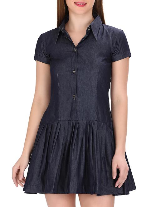 solid dark blue denim dress - 11960246 - Very Small Image - 1