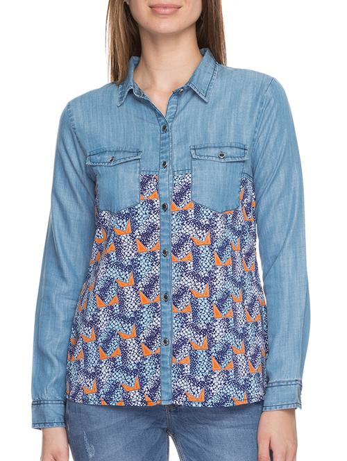 blue printed cotton regular shirt - 11960252 - Very Small Image - 1