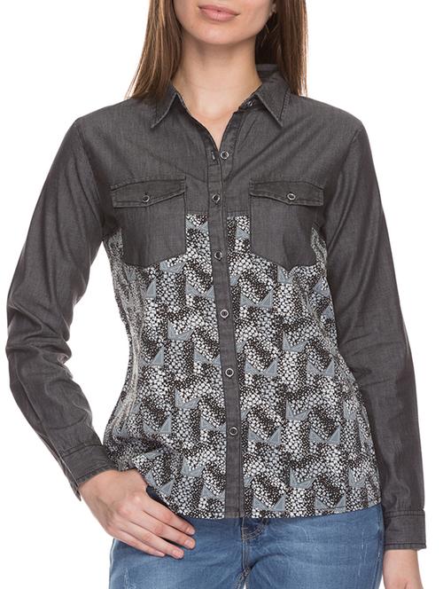 black printed denim regular shirt - 11960253 - Very Small Image - 1