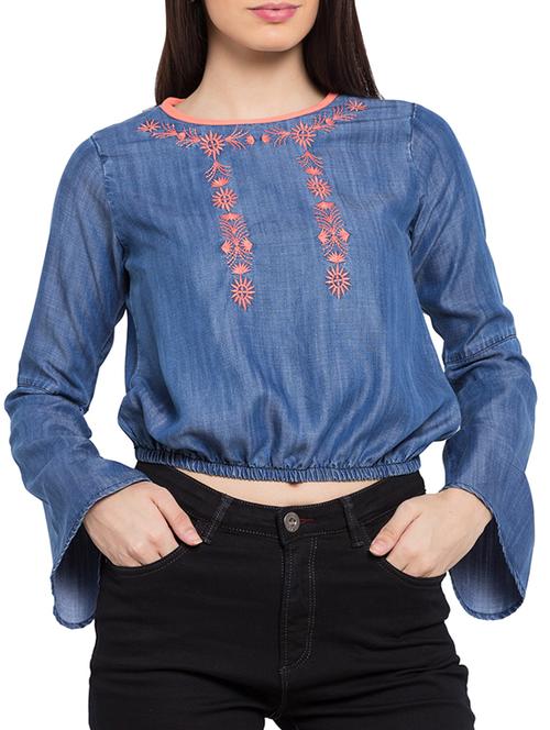 blue cotton crop top - 11960348 - Very Small Image - 1