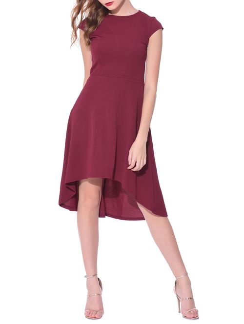 maroon solid asymetric dress - 11960576 - Very Small Image - 1