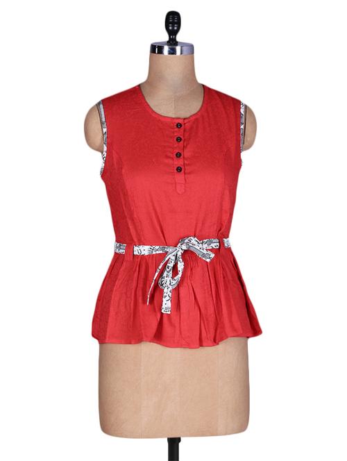 red cotton top with waist belt - 1196987 - Very Small Image - 1