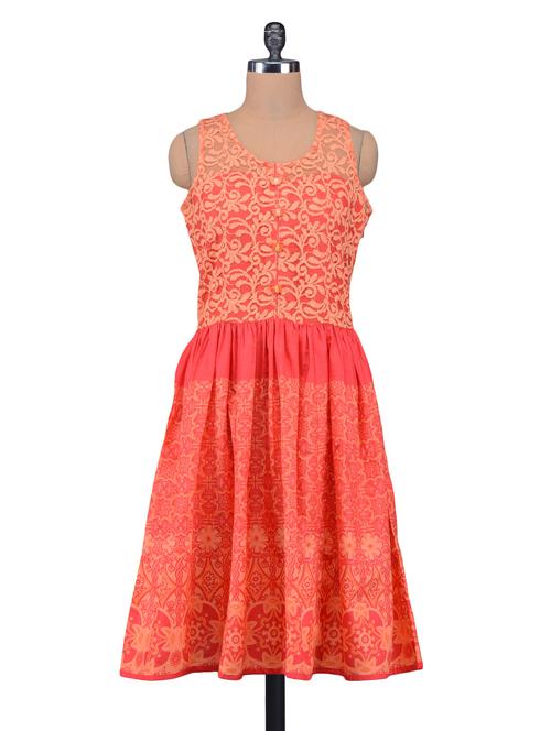 red printed trimmed laced cotton dress - 1198145 - Very Small Image - 1