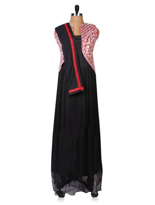 black net embroidered gown - 1199655 - Very Small Image - 1