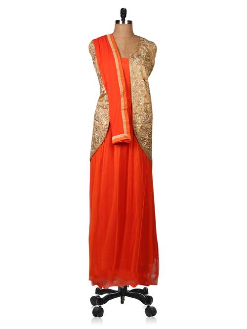 orange net embroidered gown - 1199657 - Very Small Image - 1