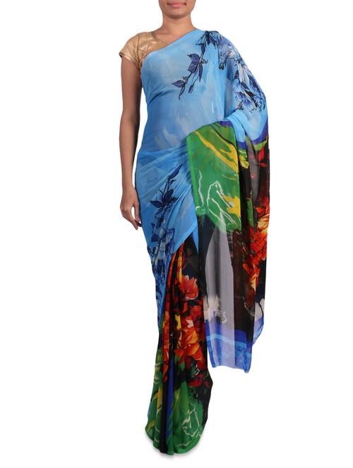 Floral printed multicoloured georgette saree - 1201911 - Very Small Image - 1