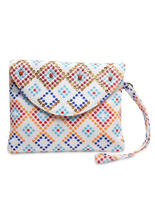 white cotton canvas sequined clutch - 1202380 - Very Small Image - 1