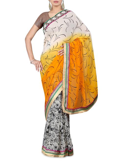 multicoloured printed chiffon saree - 1202983 - Very Small Image - 1