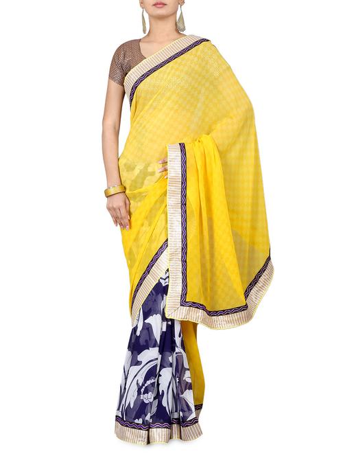 yellow georgette printed saree - 1203164 - Very Small Image - 1