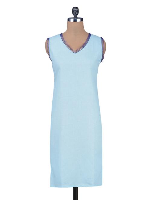sky blue cotton kurta - 1203507 - Very Small Image - 1