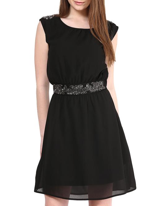 black beaded plain georgette dress - 1204125 - Very Small Image - 1