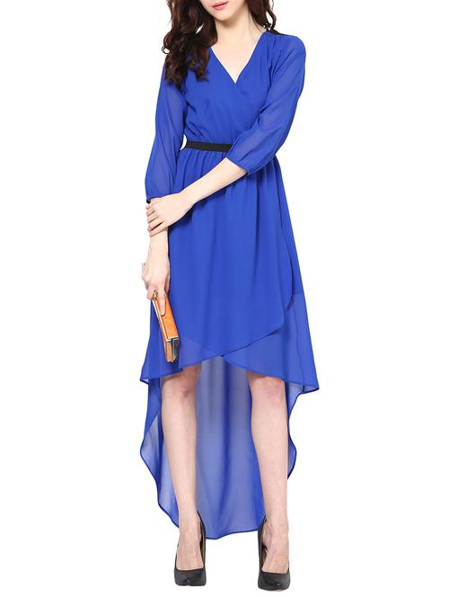 blue plain georgette dress - 1204134 - Very Small Image - 1