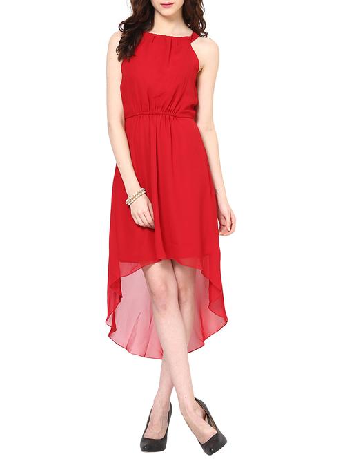 red plain georgette dress - 1204138 - Very Small Image - 1