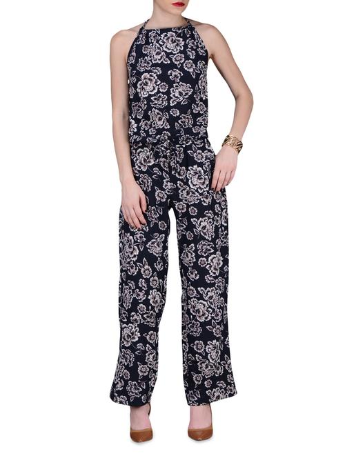 blue printed poly crepe jumpsuit - 1204148 - Very Small Image - 1