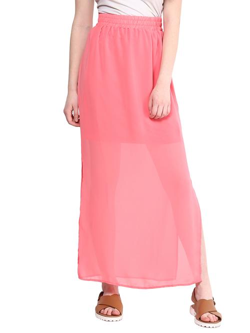 pink plain georgette skirt - 1204154 - Very Small Image - 1