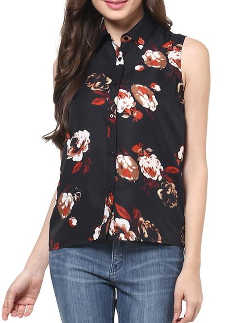 black printed poly crepe collar top - 1204183 - Very Small Image - 1