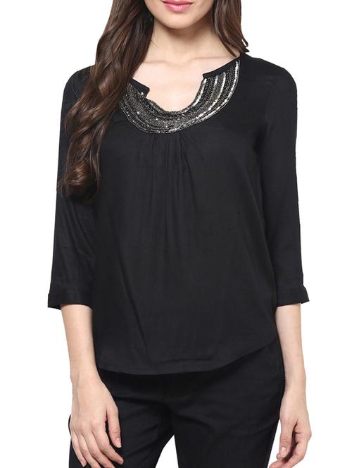 black beaded sequin worked rayon top - 1204184 - Very Small Image - 1