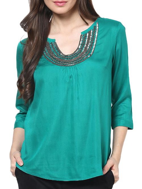 green beaded sequin worked rayon top - 1204186 - Very Small Image - 1