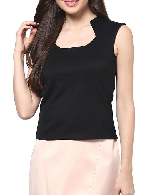 black plain square neck scuba knit top - 1204218 - Very Small Image - 1