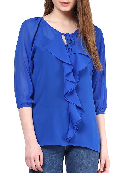 blue plain georgette top - 1204233 - Very Small Image - 1