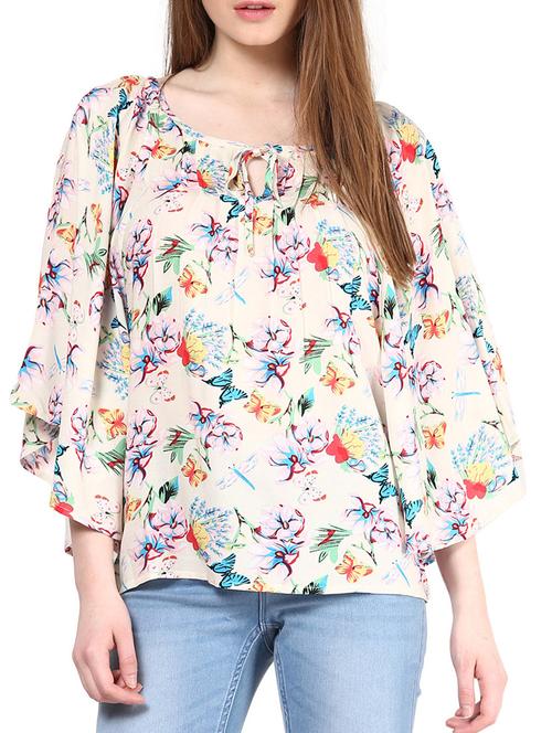 multicolour printed pin tucked rayon top - 1204245 - Very Small Image - 1