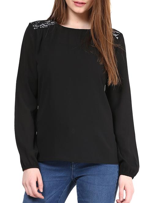 black plain georgette net top - 1204250 - Very Small Image - 1