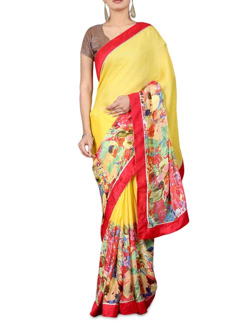 yellow printed chiffon saree - 1205614 - Very Small Image - 1