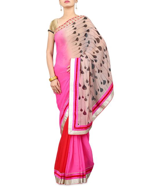 pink printed chiffon saree - 1205627 - Very Small Image - 1