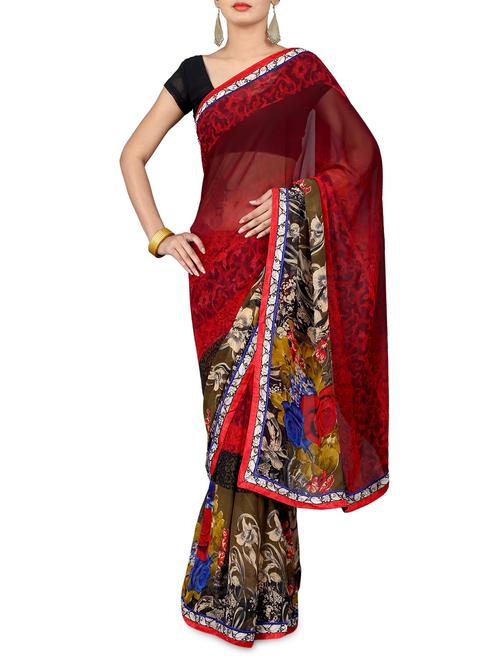 red georgette tie & dye bandhani saree - 1205780 - Very Small Image - 1