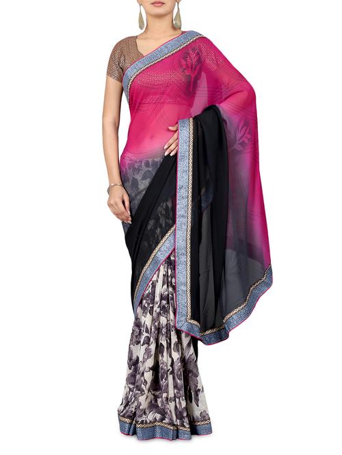 multicoloured floral print georgette saree - 1205793 - Very Small Image - 1