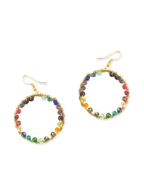 multicoloured beaded brass hoop earrings - 12059359 - Very Small Image - 1