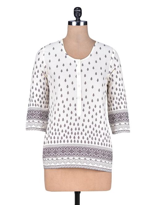 cream cotton printed top - 1205972 - Very Small Image - 1