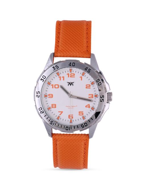 round frame orange leatherette strap watch - 1206055 - Very Small Image - 1