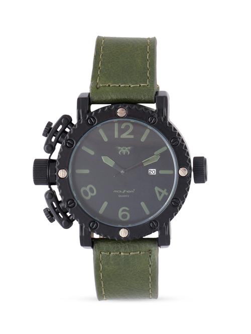 black base green dialer round frame solid strap watch - 1206087 - Very Small Image - 1
