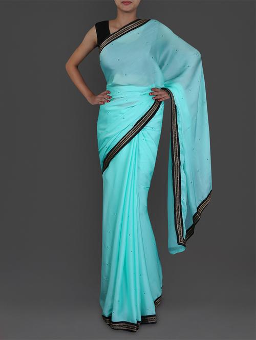 turquoise chiffon bordered saree - 1206253 - Very Small Image - 1
