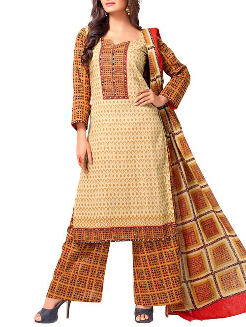 multi colored cotton unstitched suit - 12062779 - Very Small Image - 1